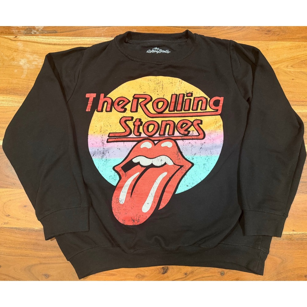 The Rolling Stones Graphic Sweatshirt Black Tongue Lips Logo Crewneck Size M